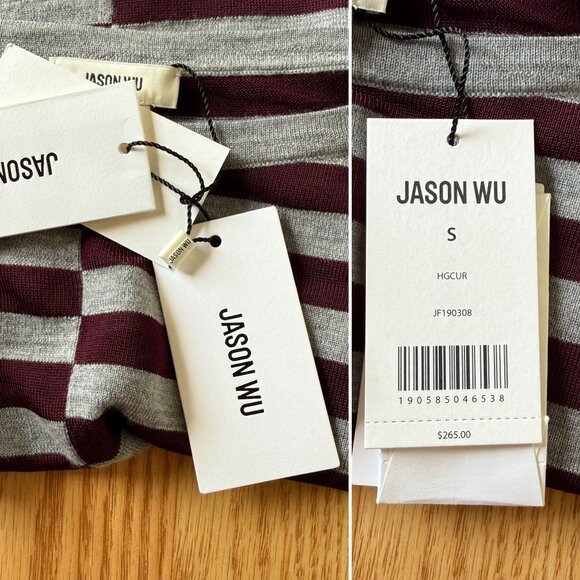 Jason Wu Striped Knit Top Size Small Burgundy Red Gray Long Sleeve NWT Parisian - Picture 7 of 10
